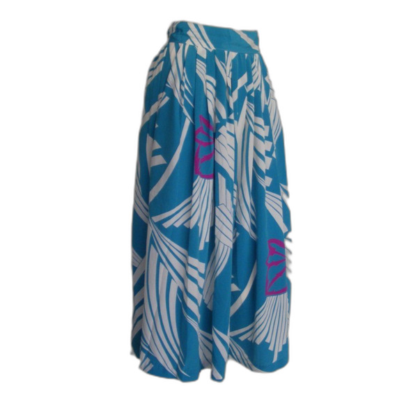 Le Jupe Midi Skirt, 25", VINTAGE, Blue Rayon, Wide waist band - Picture 2 of 10